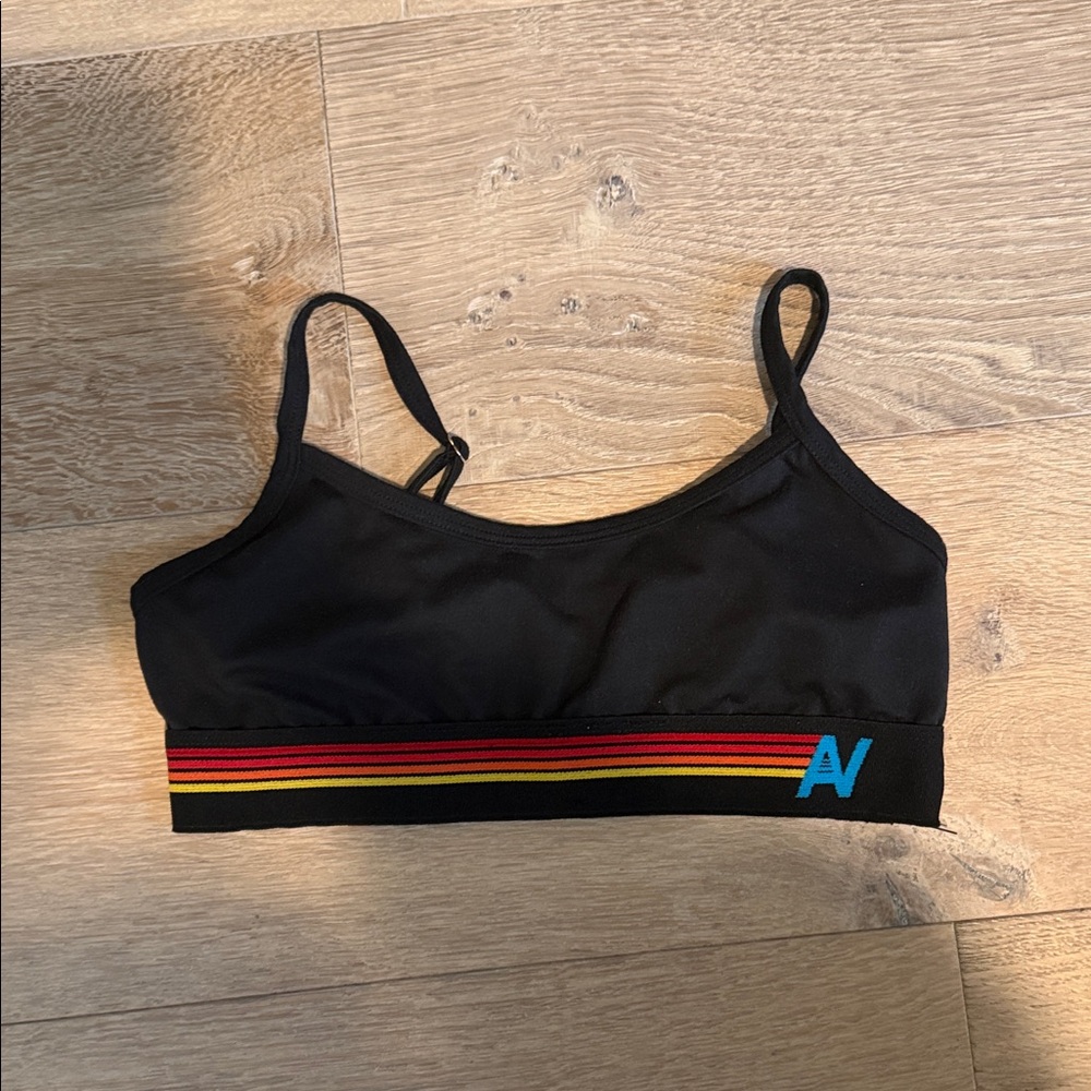 Black Sports Bralette with Multicolor Stripe & Blue 'N' Logo Aviator Nation